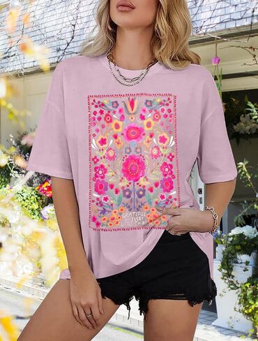 Wildflowers Shirt for Women Oversized Vintage Floral T Shirts Inspirational Graphic Tees Summer Casual Loose Beach Tops in Saudi Arabia