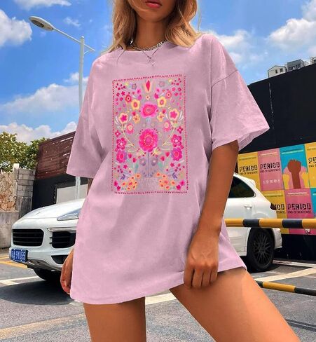 Wildflowers Shirt for Women Oversized Vintage Floral T Shirts Inspirational Graphic Tees Summer Casual Loose Beach Tops in Saudi Arabia