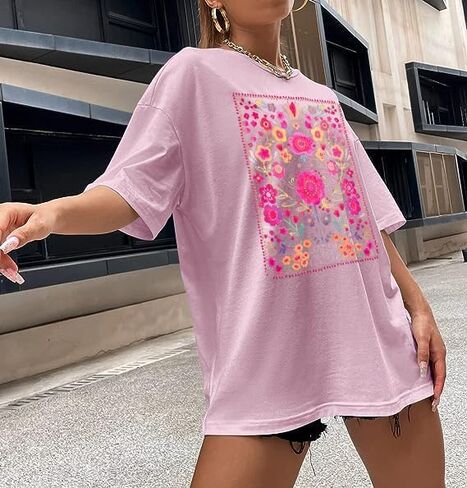 Wildflowers Shirt for Women Oversized Vintage Floral T Shirts Inspirational Graphic Tees Summer Casual Loose Beach Tops in Saudi Arabia