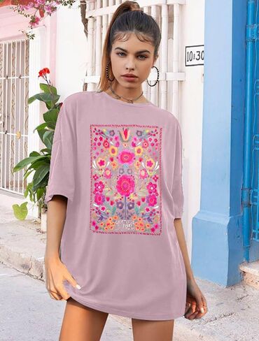 Wildflowers Shirt for Women Oversized Vintage Floral T Shirts Inspirational Graphic Tees Summer Casual Loose Beach Tops in Saudi Arabia