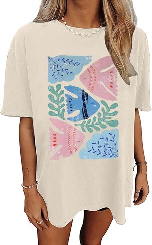 Wildflowers Shirt for Women Oversized Vintage Floral T Shirts Inspirational Graphic Tees Summer Casual Loose Beach Tops in Saudi Arabia
