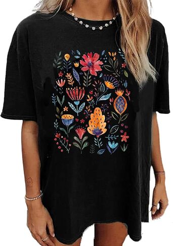 Wildflowers Shirt for Women Oversized Vintage Floral T Shirts Inspirational Graphic Tees Summer Casual Loose Beach Tops in Saudi Arabia