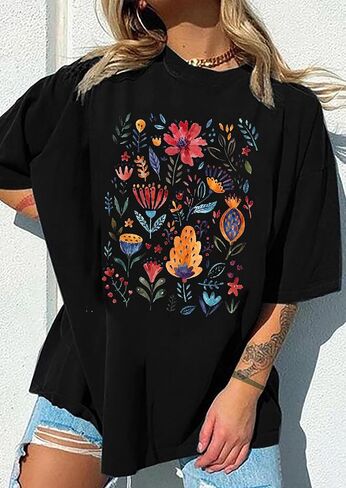 Wildflowers Shirt for Women Oversized Vintage Floral T Shirts Inspirational Graphic Tees Summer Casual Loose Beach Tops in Saudi Arabia