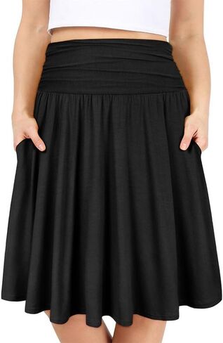 RITERA Plus Size Skirts for Women Knee Length Flowy Ruched Flowy Midi Skirt High Waisted with Pockets in Saudi Arabia