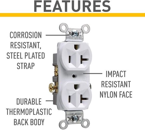 Legrand Pass & Seymour CR15WCC12 15 Amp Commercial Specification Grade Duplex Receptacle Outlet, Side Wire, White (1 Count) in Saudi Arabia