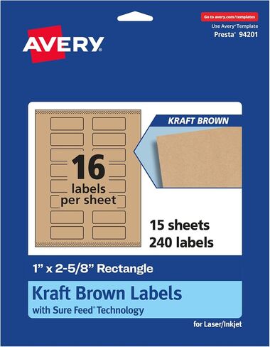 ملصقات مستطيلة من Avery Kraft Brown مع تغذية مؤكدة، 1 بوصة × 2-5/8 بوصة، 240 ملصق بني كرافت، طباعة إلى الحافة، ملصقات قابلة للطباعة بالليزر/نفث الحبر in Saudi Arabia