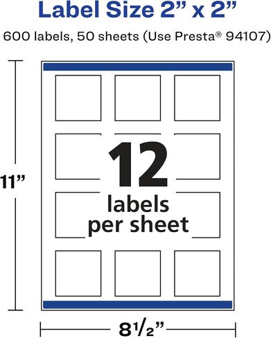 Avery Glossy Clear Square Labels with Sure Feed, 2" x 2", 1,200 Glossy Clear Labels, Print-to-The-Edge, Laser/Inkjet Printable Labels in Saudi Arabia