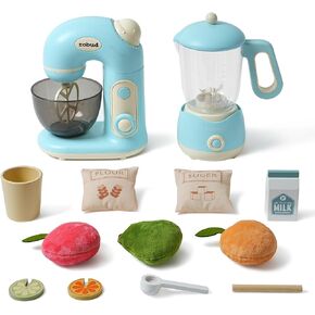 ROBOTIME Pretend Play Kitchen Appliances Toy, Junior Blender Toy with Realistic Light and Sounds, Play Kitchen Accessories Set for Kids Ages 3+, Pretend Kitchen Toys for Boys and Girls