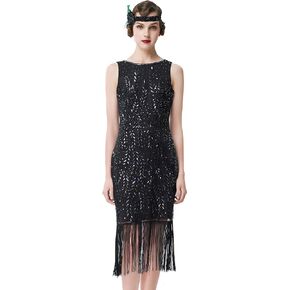BABEYOND Women's Flapper Dress Sequin Beaded Dress Long Fringe Gatsby Dress Roaring 20s