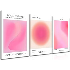 Trendy Aesthetic Canvas Wall Art Aesthetic Set of 3 | Gradient Psychedelic Aura Angel Posters Prints Room Decor | Pink Wall Art Decor for Bedroom, Living Room - Framed 12x16 Inch