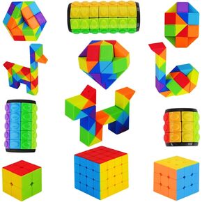 مجموعة مكعبات سرعة RUITEND مكونة من 12 قطعة، مكعب ألغاز ناعم 2x2 3x3 4x4، حزمة من 6 ألعاب على شكل ثعبان، مكعب سحري أسطواني (8 ألوان: 3 طبقات + 5 طبقات + 7 طبقات)، لعبة هدية تعليمية للأطفال/الأولاد/البنات/المراهقين/البالغين