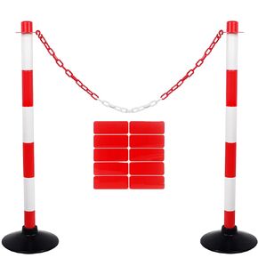 34inch Traffic Delineator Posts with Weighted Rubber Base, Portable Traffic Safety Cones Light Duty/Temporary Barrier with Reflective Stickers and Plastic Chain for Parking Lot (2 Pack)