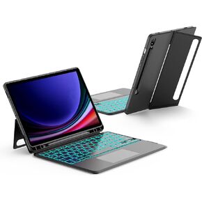 JUQITECH Backlit Keyboard Case for Samsung Galaxy Tab S9 FE 5G 10.9 Inch S9 11 Inch 2023, Slim Soft Tablet Multi-Angle Stand Cover Case with Keyboard for S9 FE 10.9" S9 11" Support S Pen Holder Attach