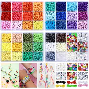 4350 Pcs Pony Beads Set, Plastic Large Hole Beads for Friendship Crafts Making, Beads Kit Rainbow Beads Set in 42 Colors for Hair Braiding Making DIY Crafts