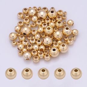100pcs 6mm Round Beads 14K Gold Plated Seamless Smooth Brass Loose Ball Beads Bulk for Stackable Bracelet Jewelry Craft Making