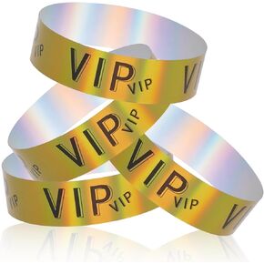 100pcs VIP Wristbands Identification Party Wristbands ID Plastic Adjustable Bracelets Waterproof Holographic Arm Bands for Concerts Holiday Halloween Cosplay Christmas Party (Silver)