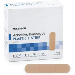 McKesson - Adhesive Strip McKesson 1 X 3 Inch Plastic Rectangle Tan Sterile - 100/Box - McK