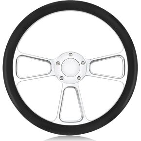 5-hole 5-bolt Steering Wheel, 14 Inch Leather Racing Steering Wheel with Horn Button Steering Wheel, Car Interior Accessories, Car Tuning Replacement Parts.