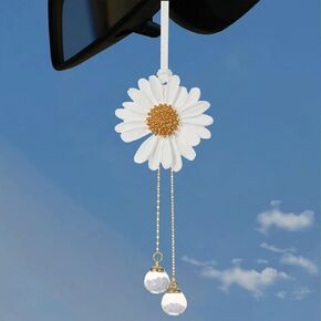 Car Mirror Hanging Accessories, Chrysanthemum Car Decorations Car Hanging Ornament, Rear View Mirror Accessories for Women, Car Charm Lovely Pendant
