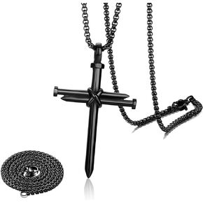 Nail Cross Pendant for Men, Religious Cross Hanging Rear View Mirror Charms, Metal Nail Cross Hanging Ornament for Auto Rearview Mirror, Interior Decoration Car Accessories (Black)