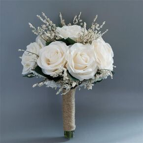 Wedding Bouquet Artificial Roses Flower Bride Bridal Bouquets Handmade Silk White Rose Flower Wedding Bridal Bouquets for Church Party Home Decoration