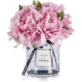 Pink Coffee Table Bathroom Decor: Blosmon Small Lilac Flowers with Gray Vase Home Living Room Bedroom Vanity Nightstand Flower Arrangement Decorations Peony Artificial Flowers in Vase Office Desk
