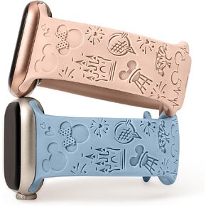 2 Packs Cartoon Engraved Bands Compatible with Apple Watch 41/40/38mm 45/44/42/49mm Women Men, Soft Silicone Cute Anime Designer Strap for iWatch Ultra/Ultra 2 Series 9/8/7/SE/6/5/4/3/2/1