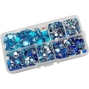 Summer-Ray 3mm to 10mm Blue Flat Back Rhinestone Collection in Storage Box