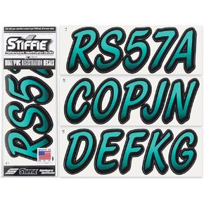Stiffie Whipline Deep Sea Teal/Black 3" Alpha-Numeric Registration Identification Numbers Stickers Decals for Boats & Personal Watercraft