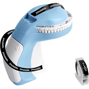 Embossing Label Maker Machine with Tapes, Portable Retro Embossed Label Maker Writer, Mini Embosser Label Maker with 1 Rolls Embossing Label Tapes for Home,Office DIY and Crafting(Blue)