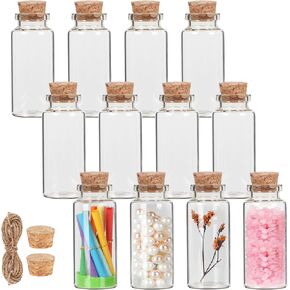 40 ml Small Glass Bottles with Cork, 12 Pack Mini Bottles with Twine & EXTRA Cork Stoppers, Small Vials with Lids, Tiny Glass Bottles, Mini Potion Bottles, Message in a Bottle for Theme Party, Sand