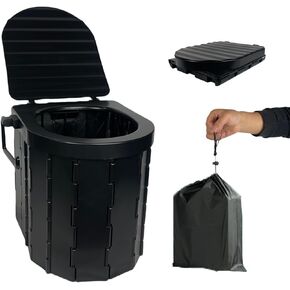 Portable Folding Toilet for Adults Camping, 300LBS Weight Capacity Porta Potty with Removable Toilet Paper Holder for Outdoor, Travel, RV, Boats and Emergency Use