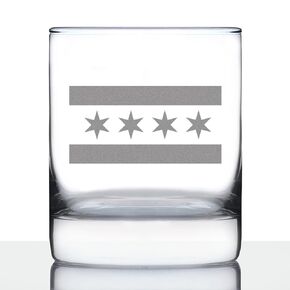 Chicago Flag - Whiskey Rocks Glass - Fun Unique Glass Gift for Chitown Lovers - Cute Chicago Themed Decor - 10.25 Oz