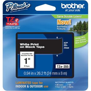 Genuine Brother 1" (24mm) White on Black TZe P-Touch Tape for Brother PT-2730, PT2730 Label Maker