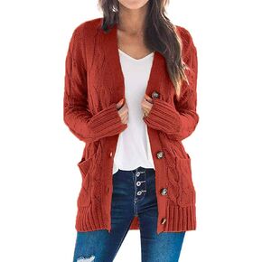 Women's Cardigan Sweater Loose Knit Sweater Long Sleeve Buttoned Cardigan with Pockets