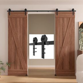 10FT Sliding Barn Door Hardware Track Kit for Double Door, Stable Screw Fixation Modular Track, Fits Double 30" Wide Door Panel, Heavy Duty Barn Door Track Set for Interior & Exterior Door