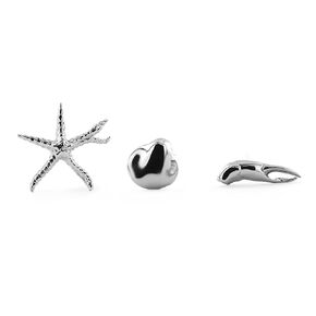 925 Sterling Silver Mix and Match One Stud Starfish Earring, One Mini Seashell Earring, and One Mini Crab Claw Earring