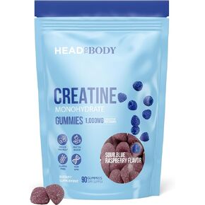 Vegan Creatine Gummies - Non-Melting 1000mg Monohydrate Chewables for Strength, Muscle, Focus, Endurance - Non-GMO Creatine Supplements for Men & Women - Blue Raspberry, 90 Count