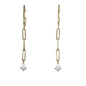 Opal Dangle Statement Earrings in Sterling Silver with Gold Finish
