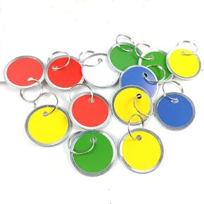 SmartSign (25-Pack) Assorted Colors Metal Rim Key Tags with Metal Split Rings- 1.25" Small Round Blank Key Tag, Writable, 15-Pt Paper Cardstock with Aluminum Rim