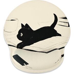Funny Cat Mouse pad,Mouse pad with Wrist Rest,Mouse pad with Wrist Rest Support, Ergonomic Mouse pad, Cute Mouse pad with Non-Slip Pain Relief PU Base,Cat Mouse pad for Desk Wireless Mouse,Book Cat