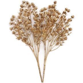 Fake Golden Leaves Plant for Christmas Decorations, Artificial Gold Plants Foliage Stems Plastic Simulation Faux Leaf Stem for Home Garden Wedding Party Decor DIY Glitter Crafts Gift Ornaments 5 Pcs