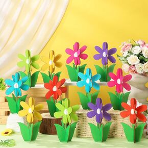 Soaoo 24 Pcs Summer Flowers Wood Signs Retro 3D Flowers Table Decoration Rustic Farmhouse Flower Table Centerpiece Multicolor Flowers Floral Block Tabletop Signs for Tiered Decor(Flower)