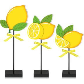 3 قطع منضدية خشبية ليمونية صيفية لديكور المنزل، علامة طاولة خشبية ليمونية، قطعة مركزية خشبية ريفية، قطعة مركزية ليمونادة طازجة طويلة القامة، ديكورات للمطبخ الريفي في المزرعة in Kuwait