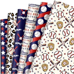 AnyDesign 12 Sheet Baseball Wrapping Paper Blue Red Sports Gift Wrap Paper Bulk Folded Flat Baseball Star Print Art Paper for Baseball Theme Birthday Party DIY Crafts Gift Wrapping, 19.7 x 27.6 Inch