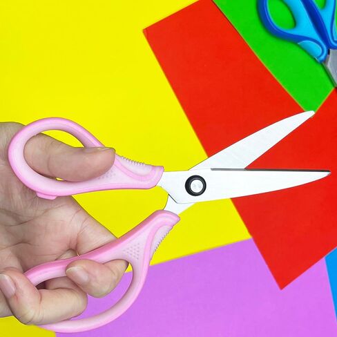 7" Left handed Student Scissors, Premium Stainless Steel Blades Shears for Age 8~12,Ergonomic Semi-Soft ABS Rubber Grip, Suitable for School, Office and Family Daily Use,Pink&Blue in Saudi Arabia