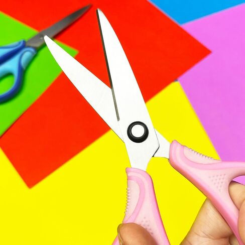 7" Left handed Student Scissors, Premium Stainless Steel Blades Shears for Age 8~12,Ergonomic Semi-Soft ABS Rubber Grip, Suitable for School, Office and Family Daily Use,Pink&Blue in Saudi Arabia