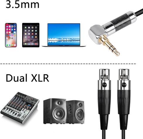 كابل ميكروفون ستيريو CERRXIAN Dual Mini XLR إلى 3.5 مم، 90 درجة 3.5 مم 1/8 بوصة TRS ذكر إلى 2 سلك مقسم صغير XLR أنثى Y، لتحويل الصوت للكاميرا والمعدات الأخرى-FF5.9FT in Saudi Arabia