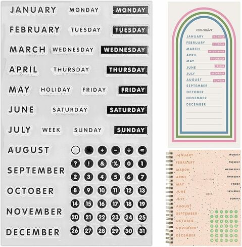 Words Calendar Week Month January December Monday Sunday Numbers Clear Stamps for Card Making Decoration and DIY Scrapbooking Stamps S5 in Kuwait