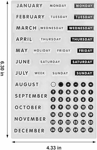 Words Calendar Week Month January December Monday Sunday Numbers Clear Stamps for Card Making Decoration and DIY Scrapbooking Stamps S5 in Kuwait